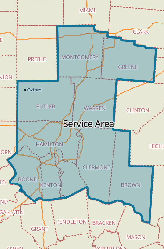 Map of service area area